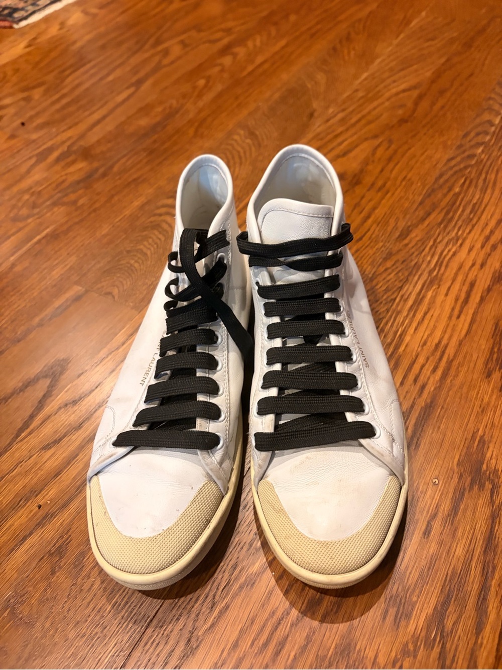 Women’s SAINT LAURENT White High-Top Sneakers with Black Laces 7.5